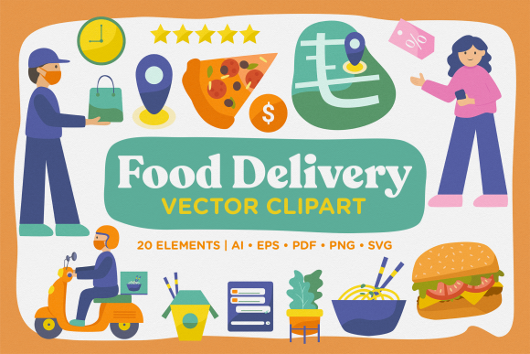 Delivery Food Vector Clipart Pack