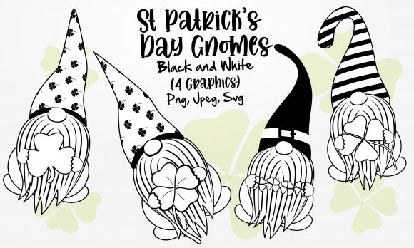 St Patrick's Day Gnomes Black and White
